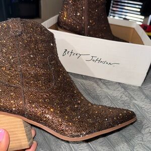 Betsey Johnson Brown Ankle Booties with Glamorous Sparkle